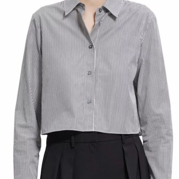 Theory Crop Classic Shirt Women's Button Up Black & White Striped Sz- Small $275 - Picture 1 of 8